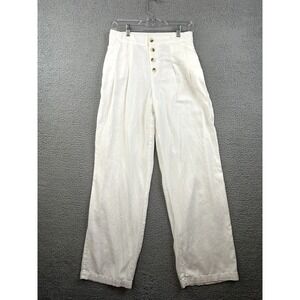 Sincerely Jules Linen Blend Pants Womens Medium White Wide Leg Button Fly